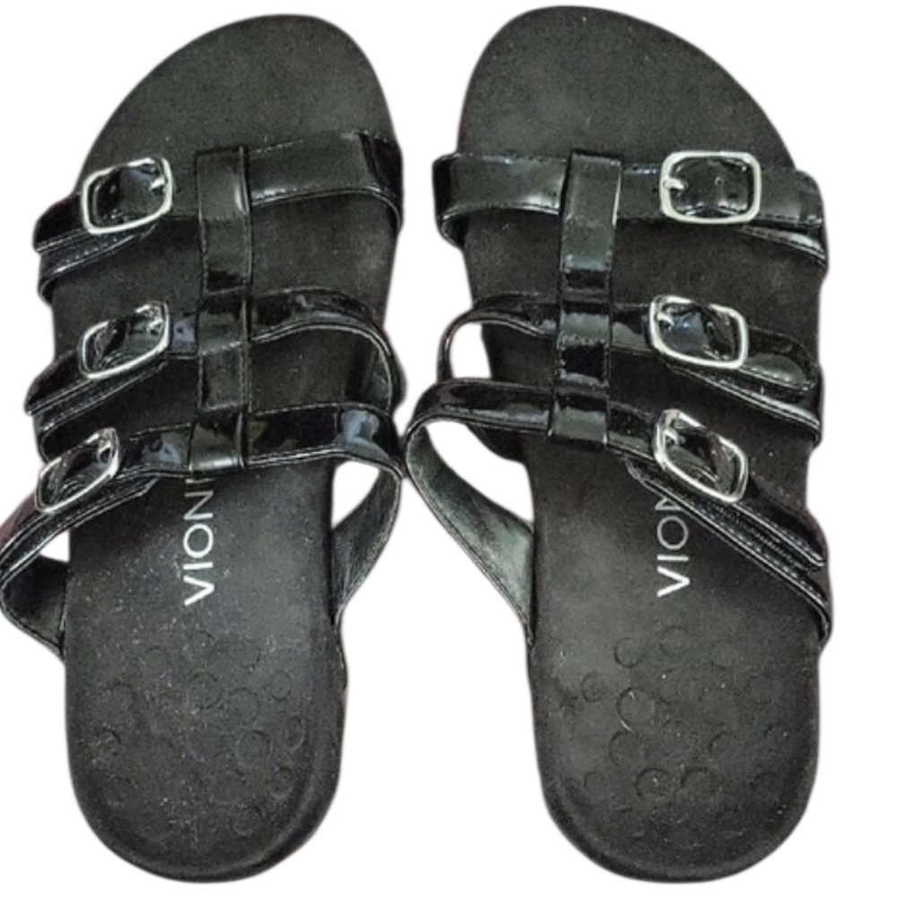 Vionic Women's Shiny Black Buckle Sandals